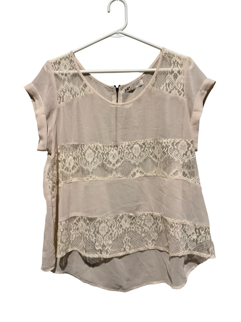 Jolt Lace Inset Short Sleeve Blouse in Cream